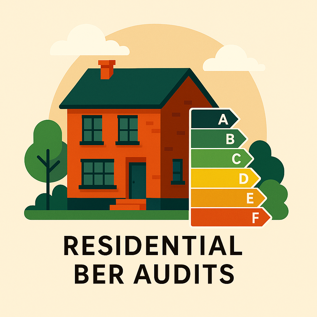 Two-story brick house with energy rating chart showing BER grades from A to G